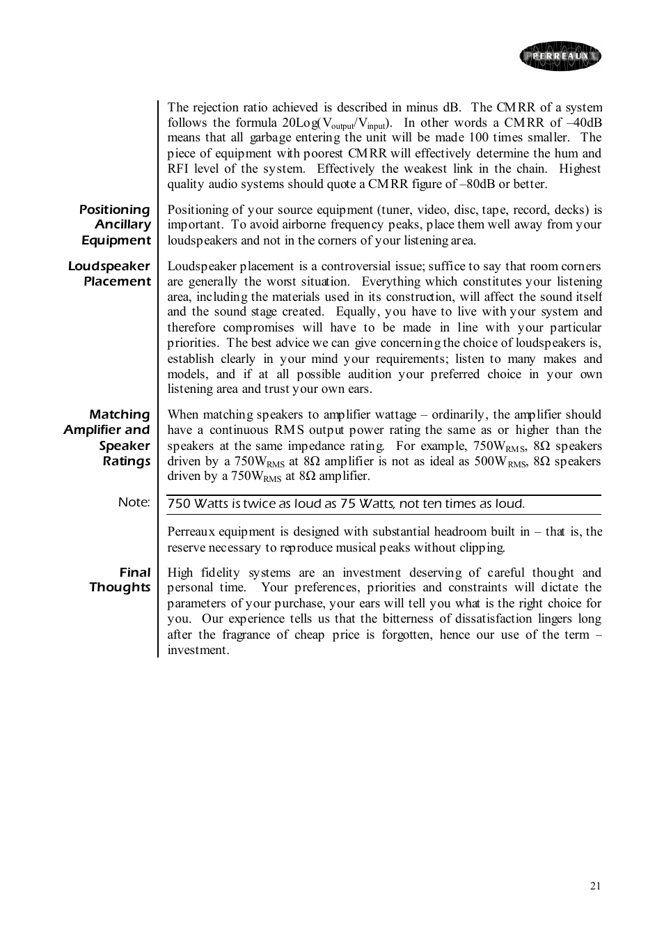 Perreaux 750 User Manual | Page 21 / 38