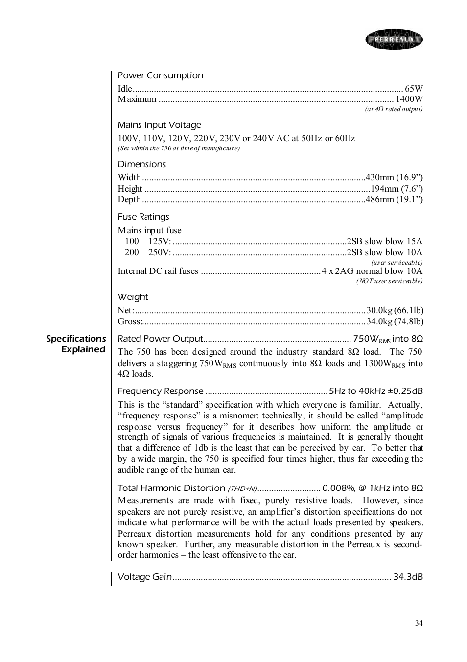 Perreaux 750 User Manual | Page 34 / 38