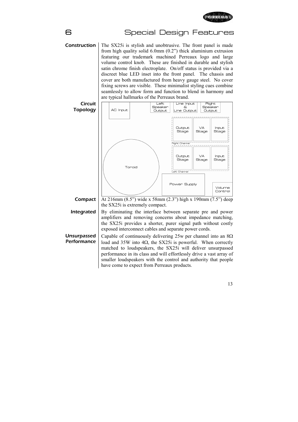 6special design features | Perreaux 25W Integrated Amplifier SX25i User Manual | Page 14 / 26