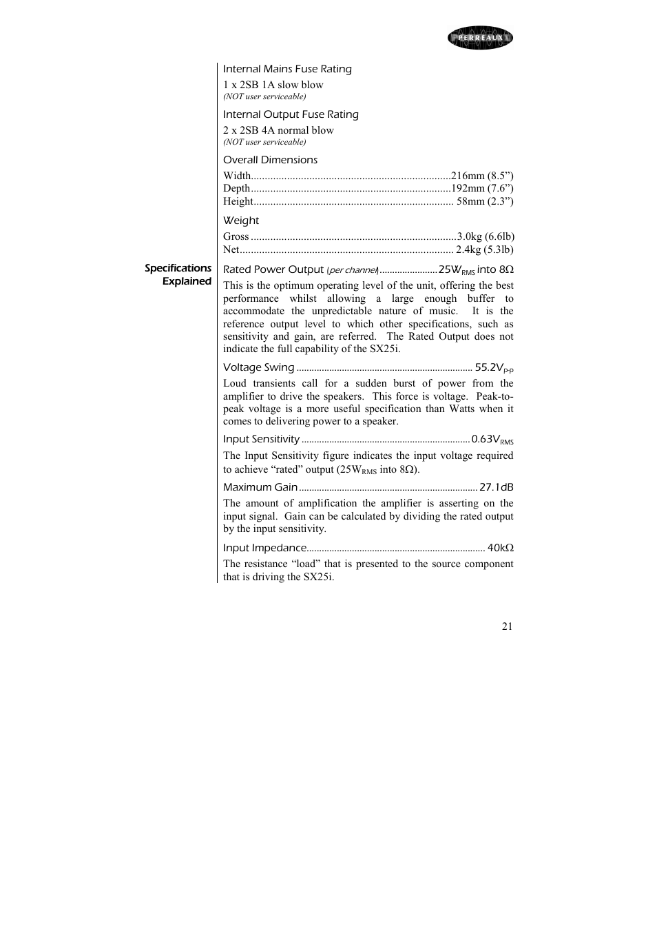 Perreaux 25W Integrated Amplifier SX25i User Manual | Page 22 / 26
