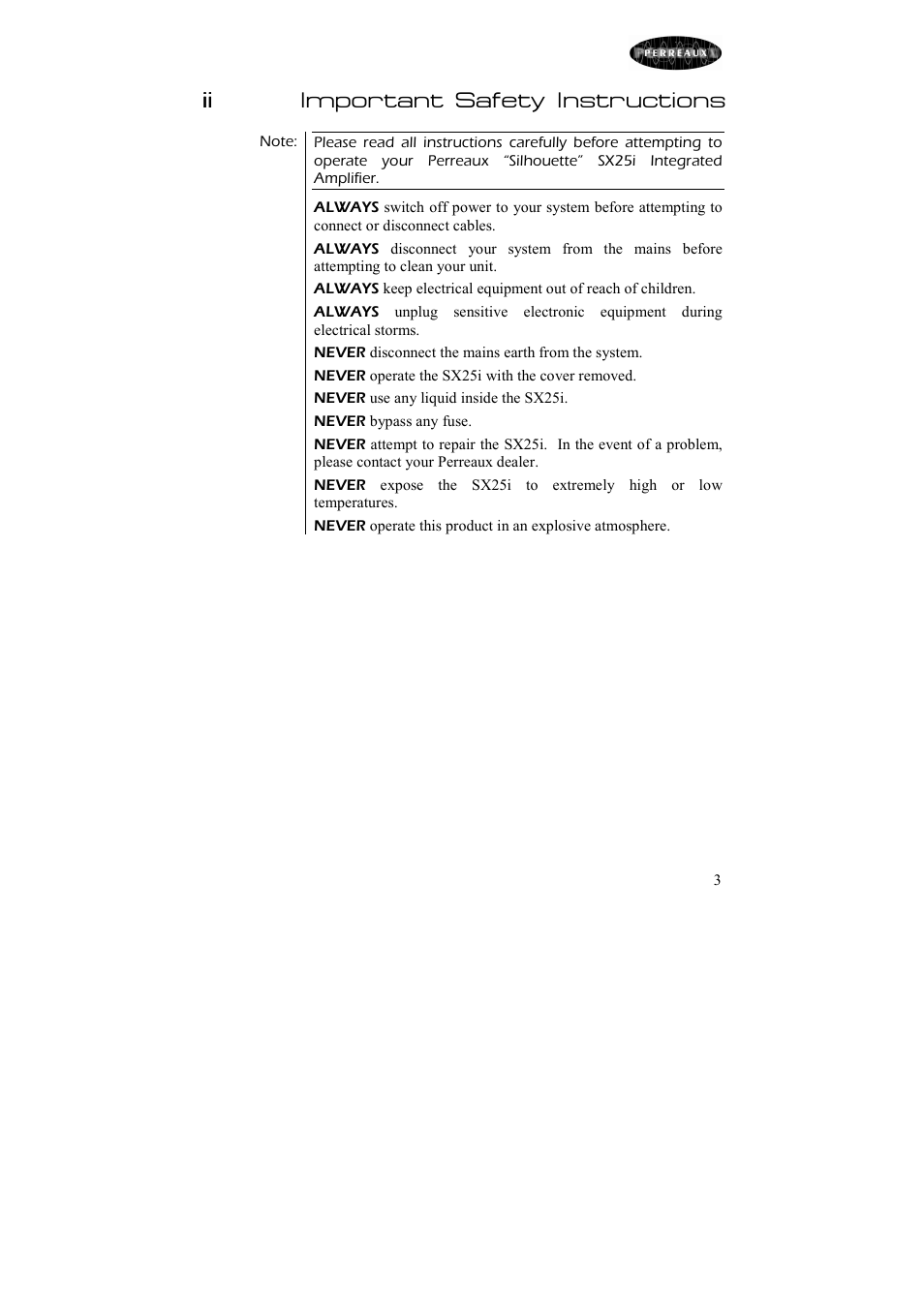 Perreaux 25W Integrated Amplifier SX25i User Manual | Page 4 / 26