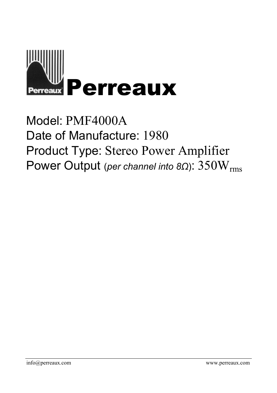 Perreaux PMF4000A User Manual | 2 pages
