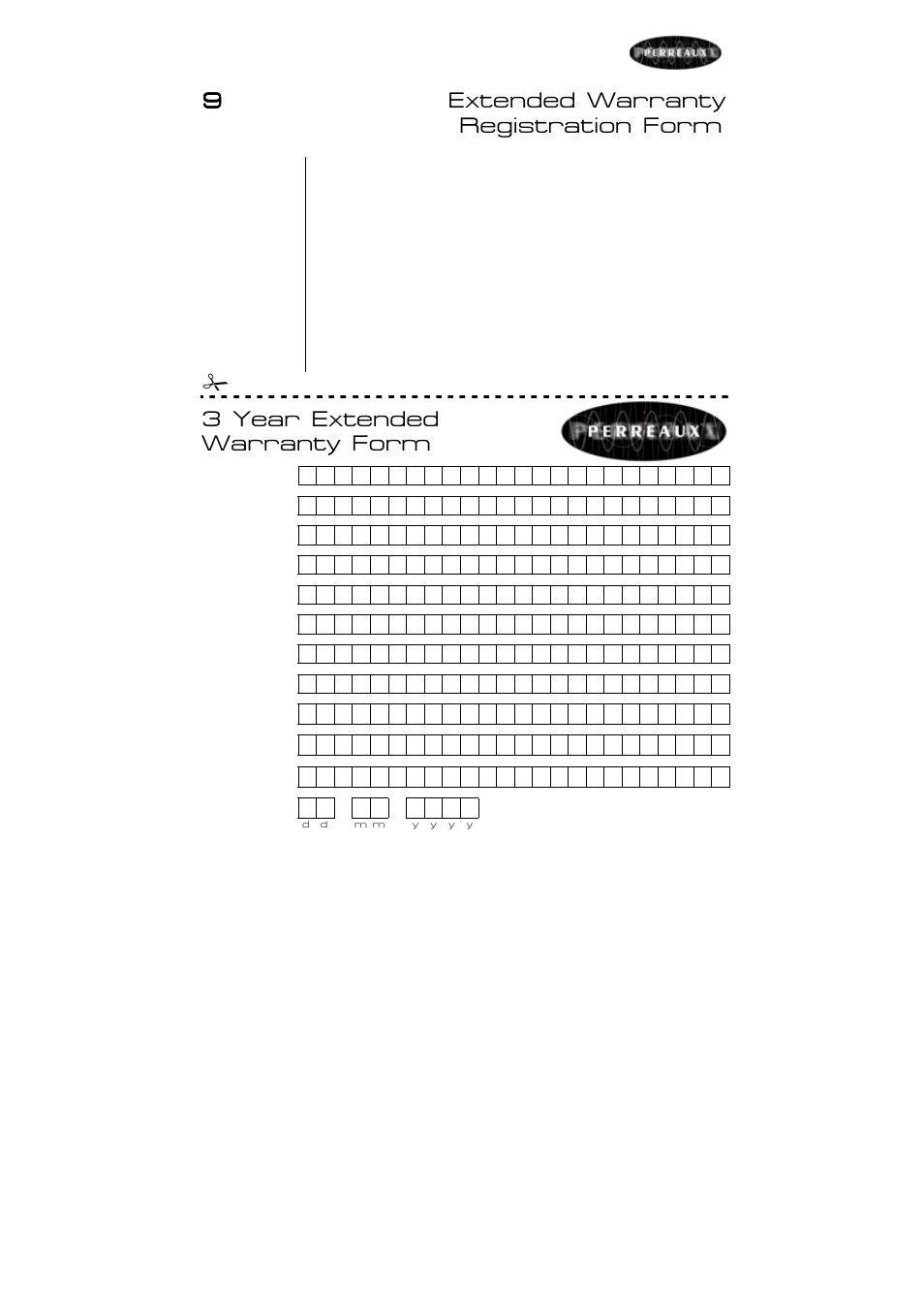 99 extended warranty registration form, 3 year extended warranty form | Perreaux SXH2 User Manual | Page 19 / 27