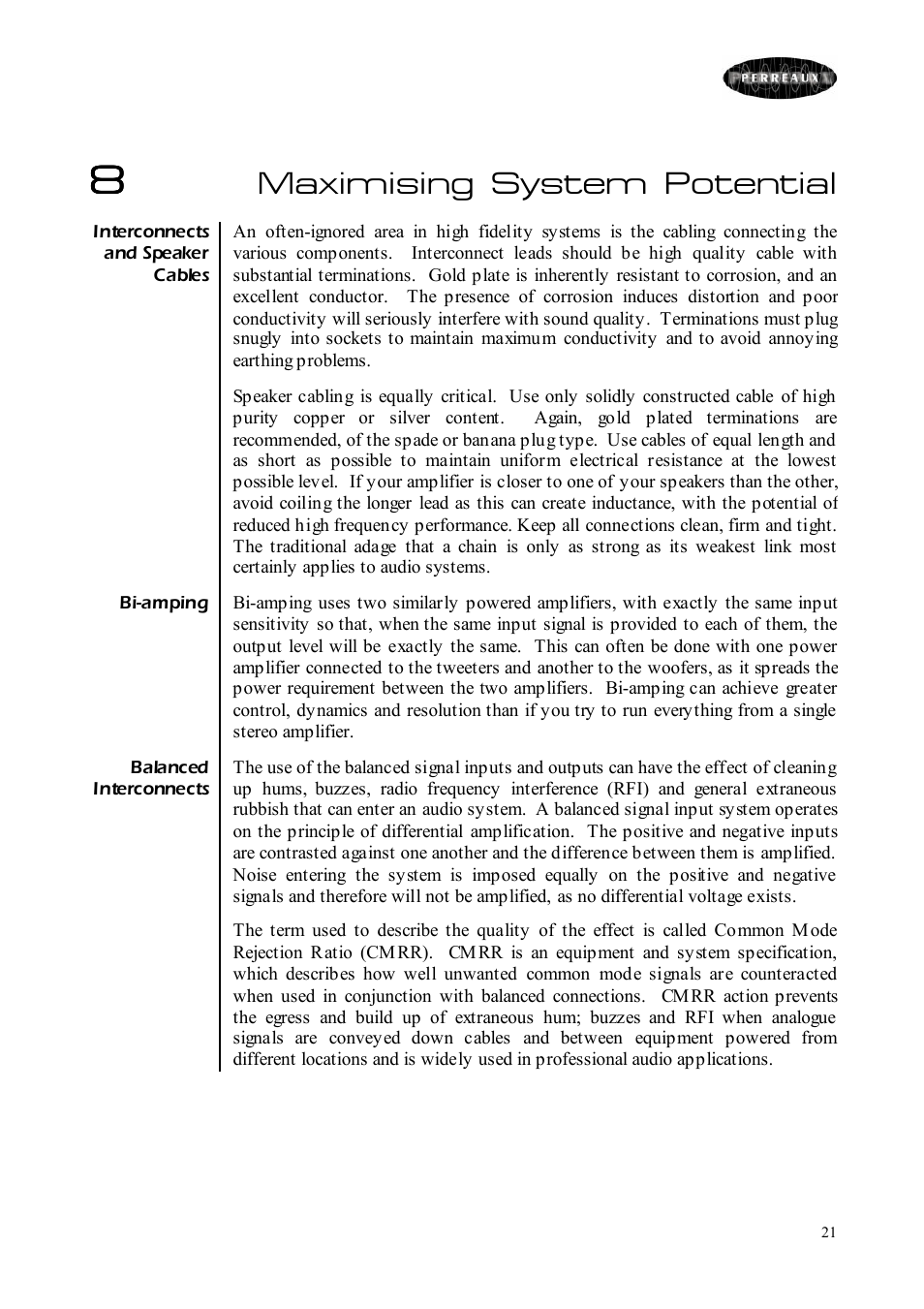 Maximising system potential | Perreaux SM6 MKII User Manual | Page 21 / 37