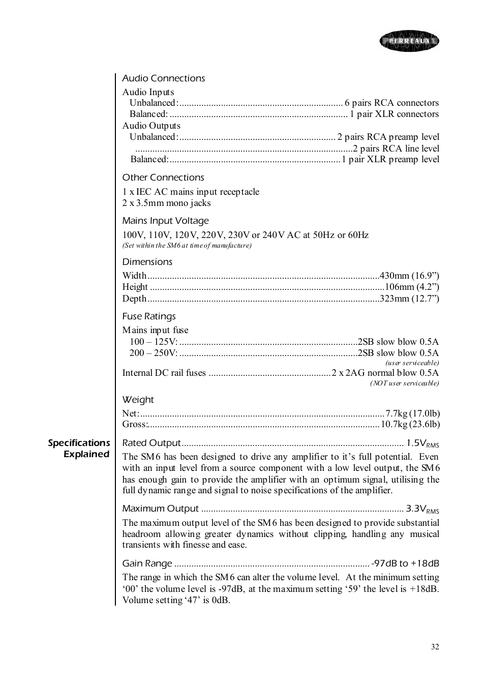 Perreaux SM6 MKII User Manual | Page 32 / 37