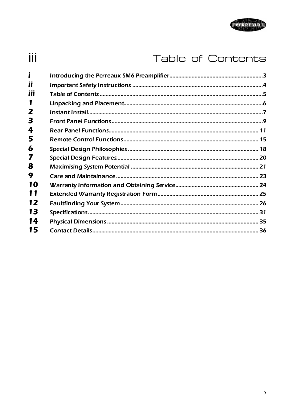 Perreaux SM6 MKII User Manual | Page 5 / 37