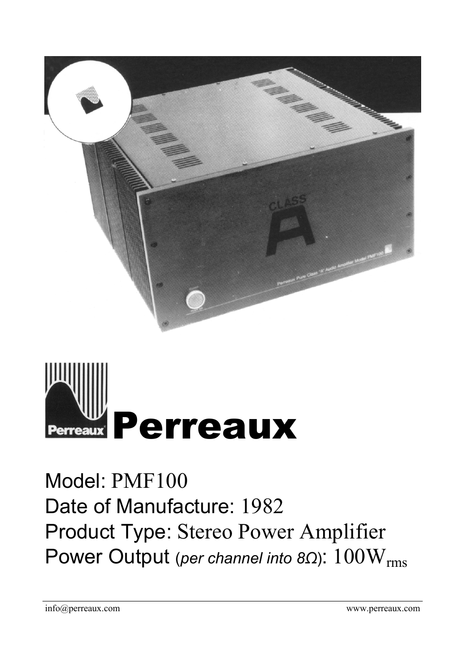 Perreaux PMF100 User Manual | 2 pages