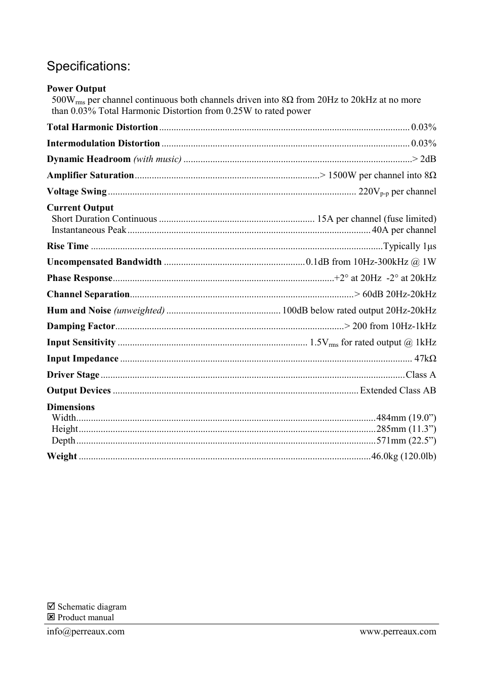 Specifications | Perreaux PMF5550 User Manual | Page 2 / 2