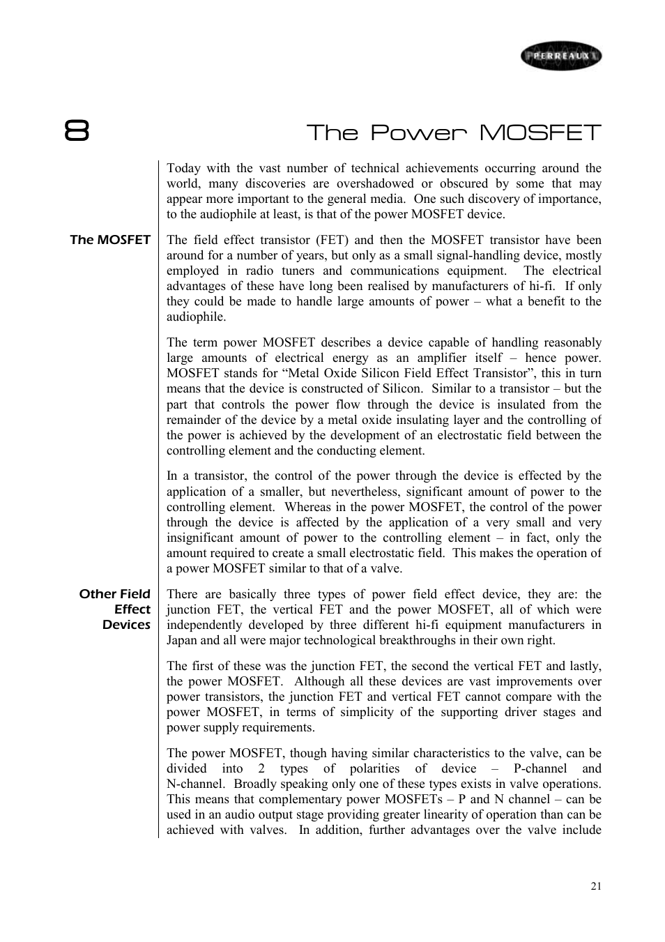 The power mosfet | Perreaux E160 User Manual | Page 22 / 38