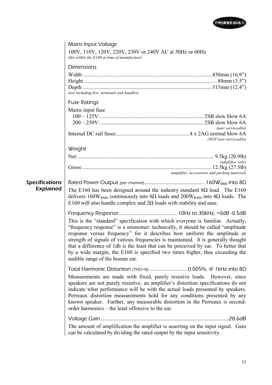 Perreaux E160 User Manual | Page 34 / 38