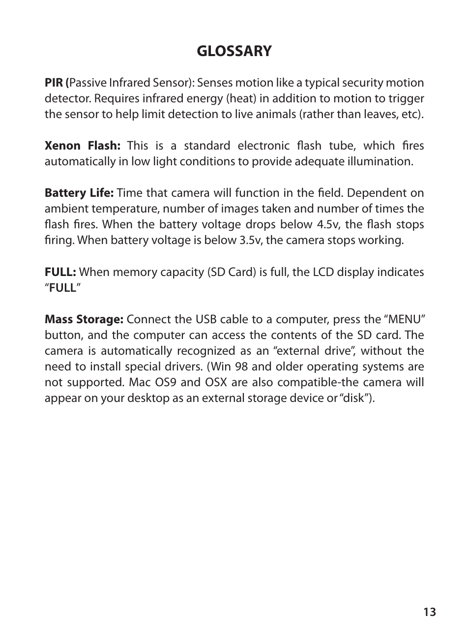 Glossary | Tasco Digital Trail Camera 119223C User Manual | Page 13 / 20