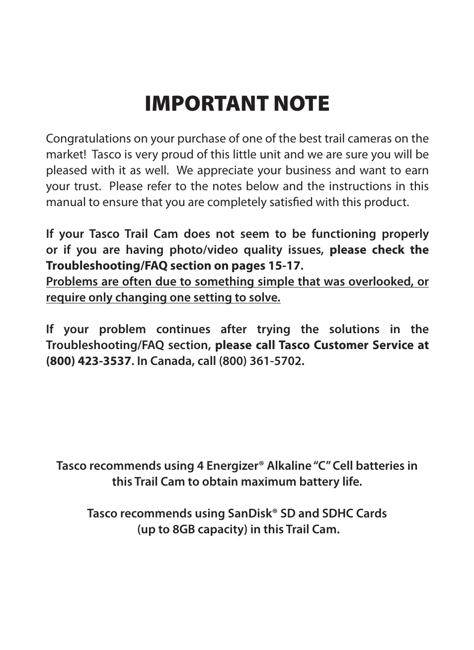 Tasco Digital Trail Camera 119223C User Manual | Page 2 / 20