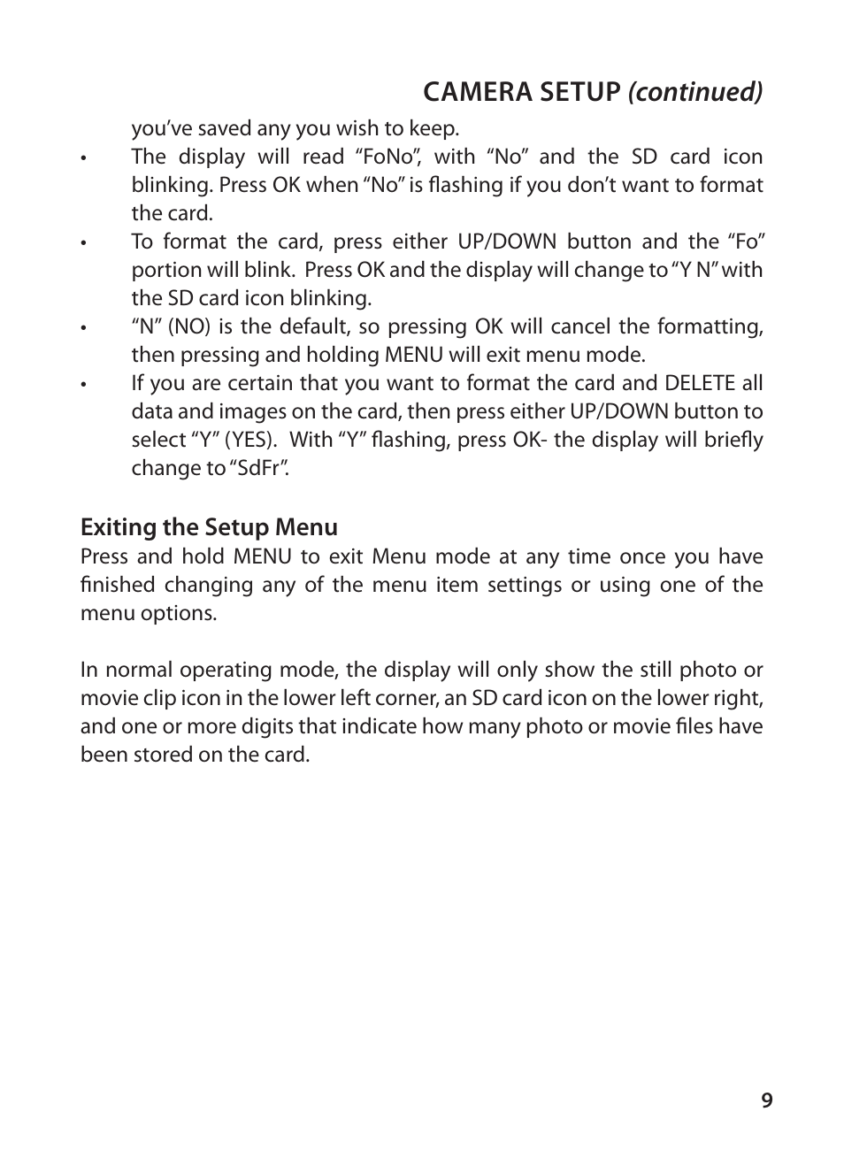 Camera setup (continued) | Tasco Digital Trail Camera 119223C User Manual | Page 9 / 20