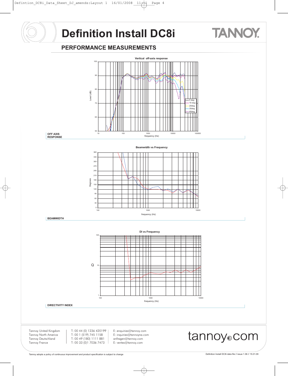 Definition install dc8i, Performance measurements | Tannoy DC8i User Manual | Page 4 / 8