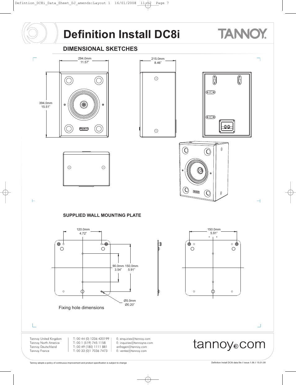 Definition install dc8i, Dimensional sketches | Tannoy DC8i User Manual | Page 7 / 8