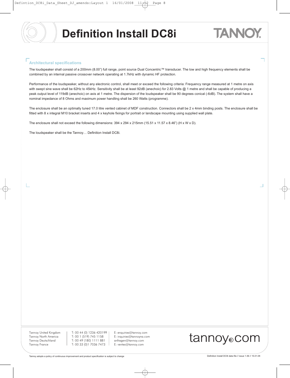 Definition install dc8i | Tannoy DC8i User Manual | Page 8 / 8