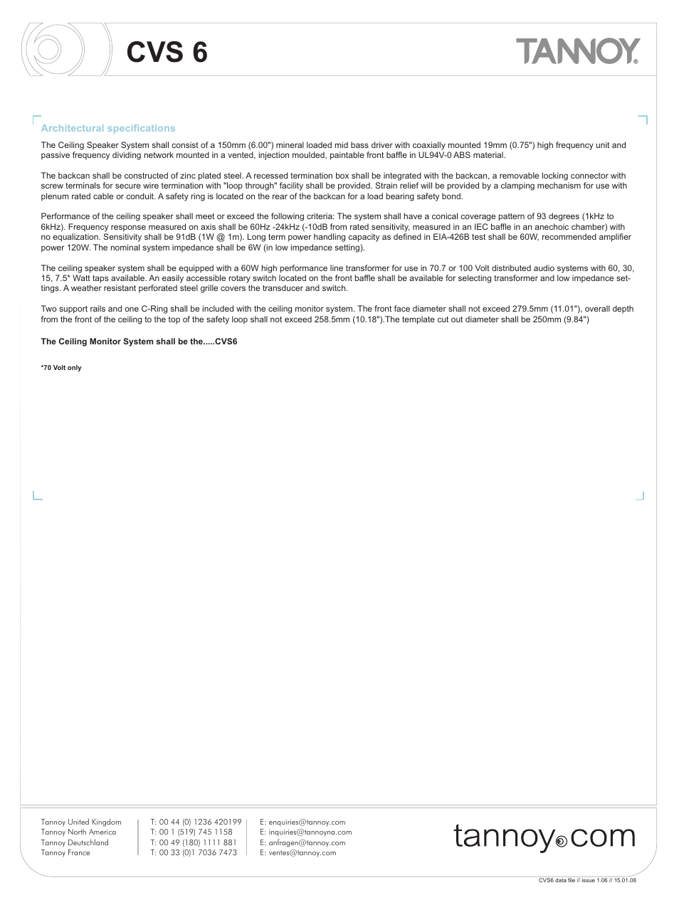 Cvs 6 | Tannoy CVS6 User Manual | Page 7 / 8