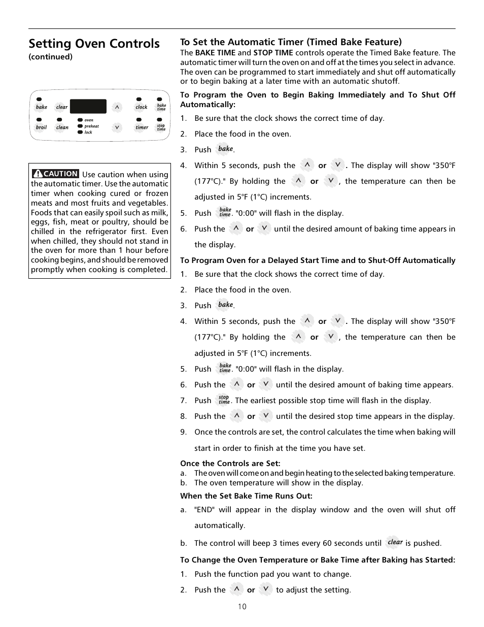 Setting oven controls | Tappan Millennia 316000182 User Manual | Page 10 / 20