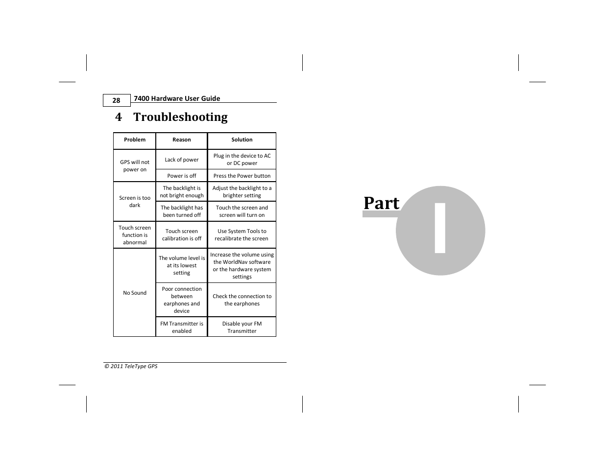 Part, 4 troubleshooting | TeleType Company WORLDNAV 7400 User Manual | Page 5 / 16