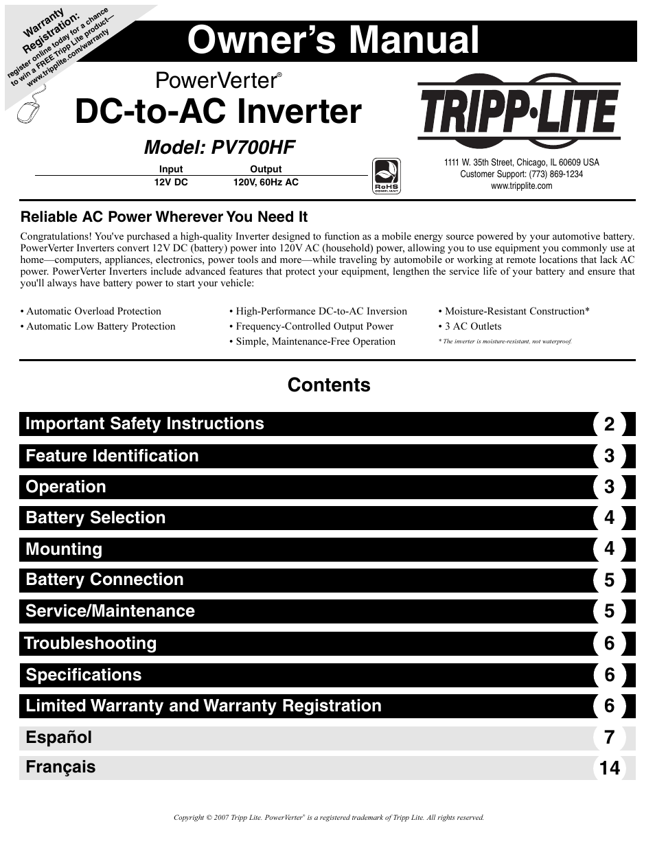 Tripp Lite PV700HF User Manual | 20 pages