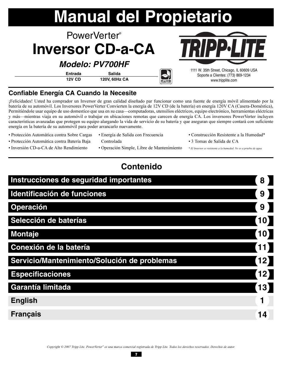 Tripp Lite PV700HF User Manual | Page 7 / 20