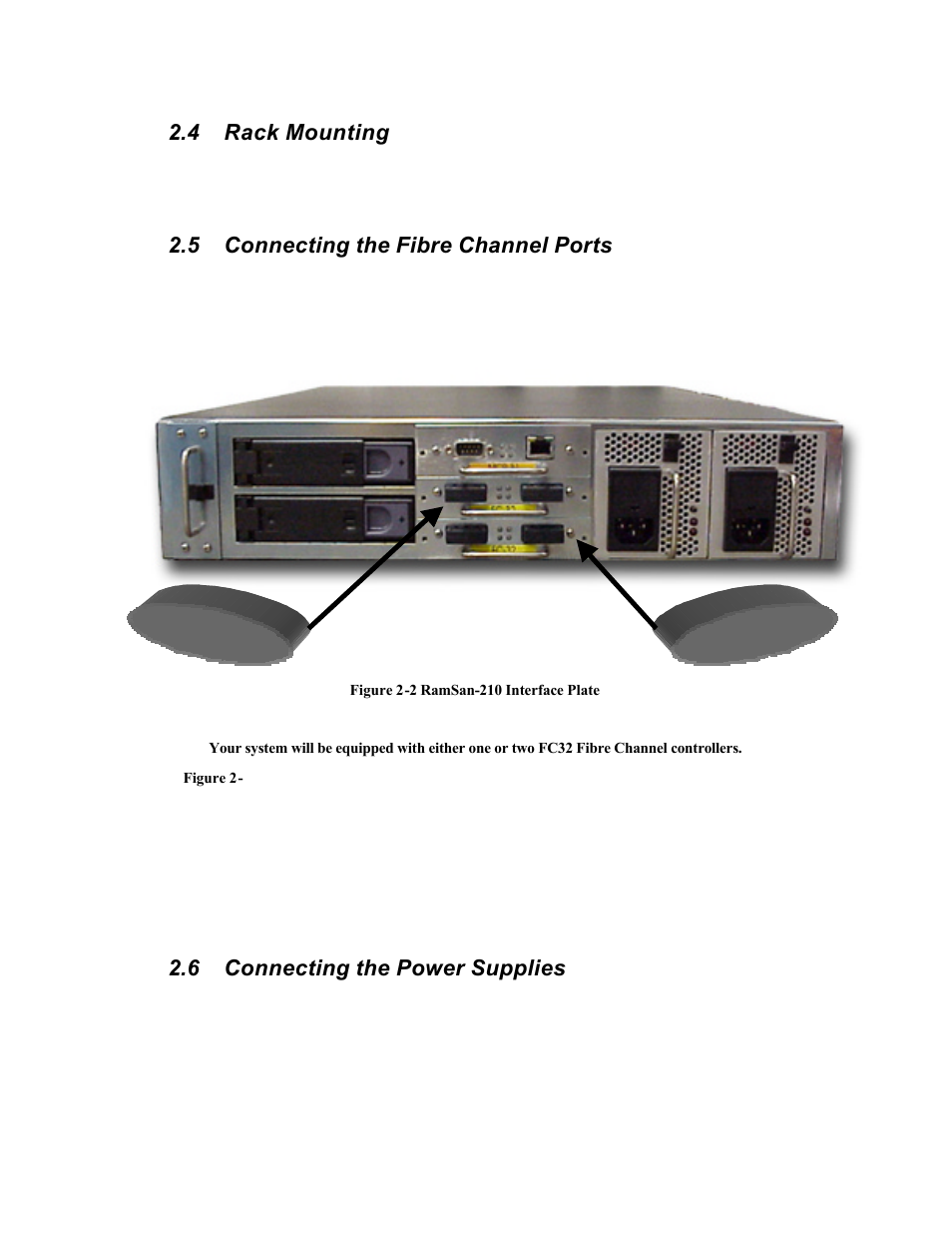 4 rack mounting, 5 connecting the fibre channel ports, 6 connecting the power supplies | Texas Memory Systems RamSam-210 User Manual | Page 12 / 34