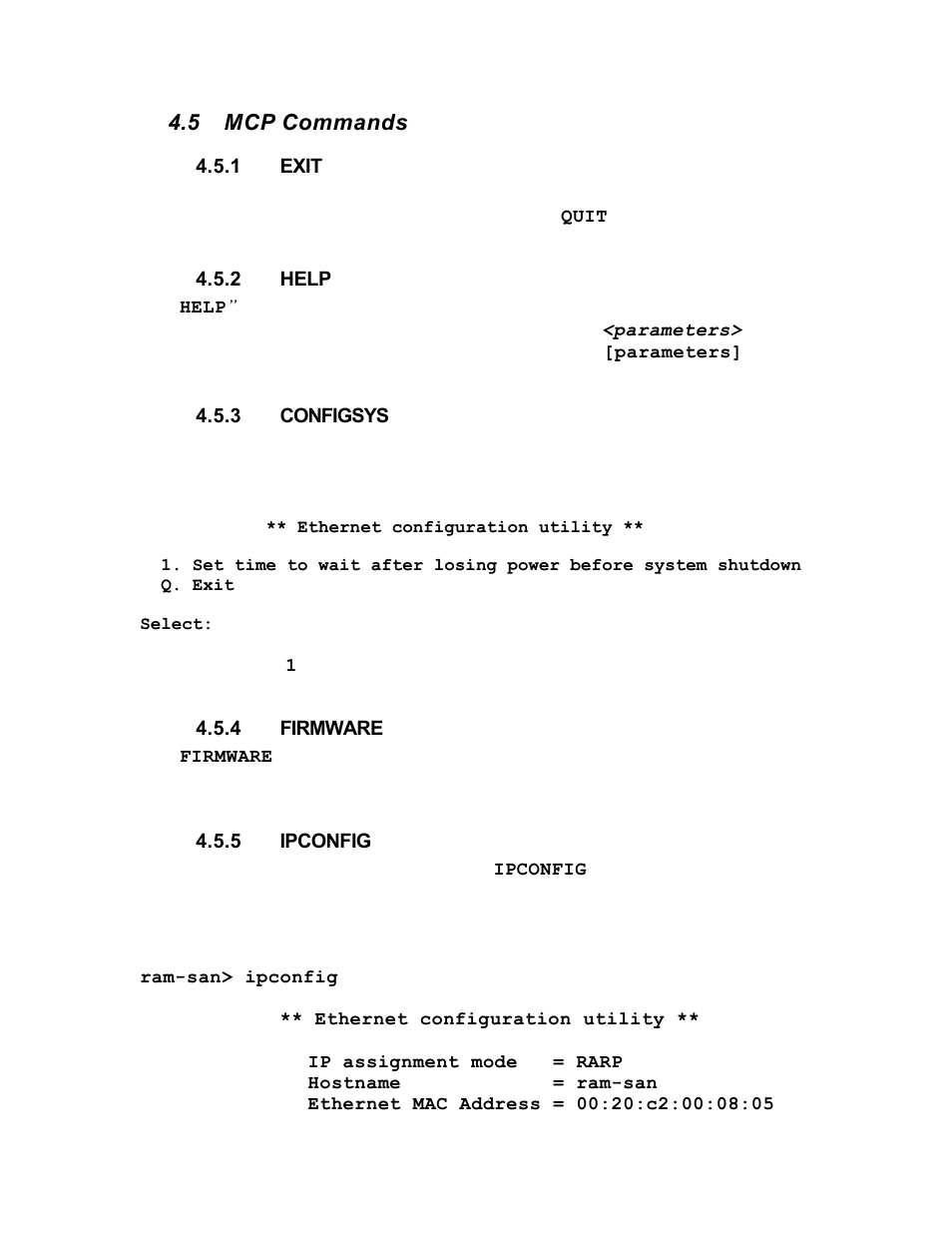 5 mcp commands | Texas Memory Systems RamSam-210 User Manual | Page 21 / 34