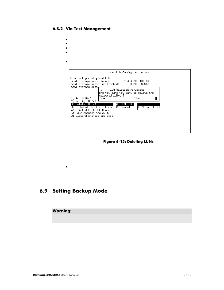 9 setting backup mode | Texas Memory Systems RamSan-325/325c User Manual | Page 84 / 121