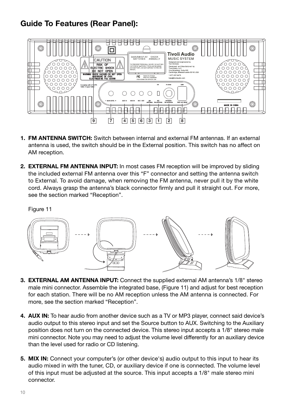 Guide to features (rear panel) | Tivoli Audio MSY0906USR2 User Manual | Page 10 / 16