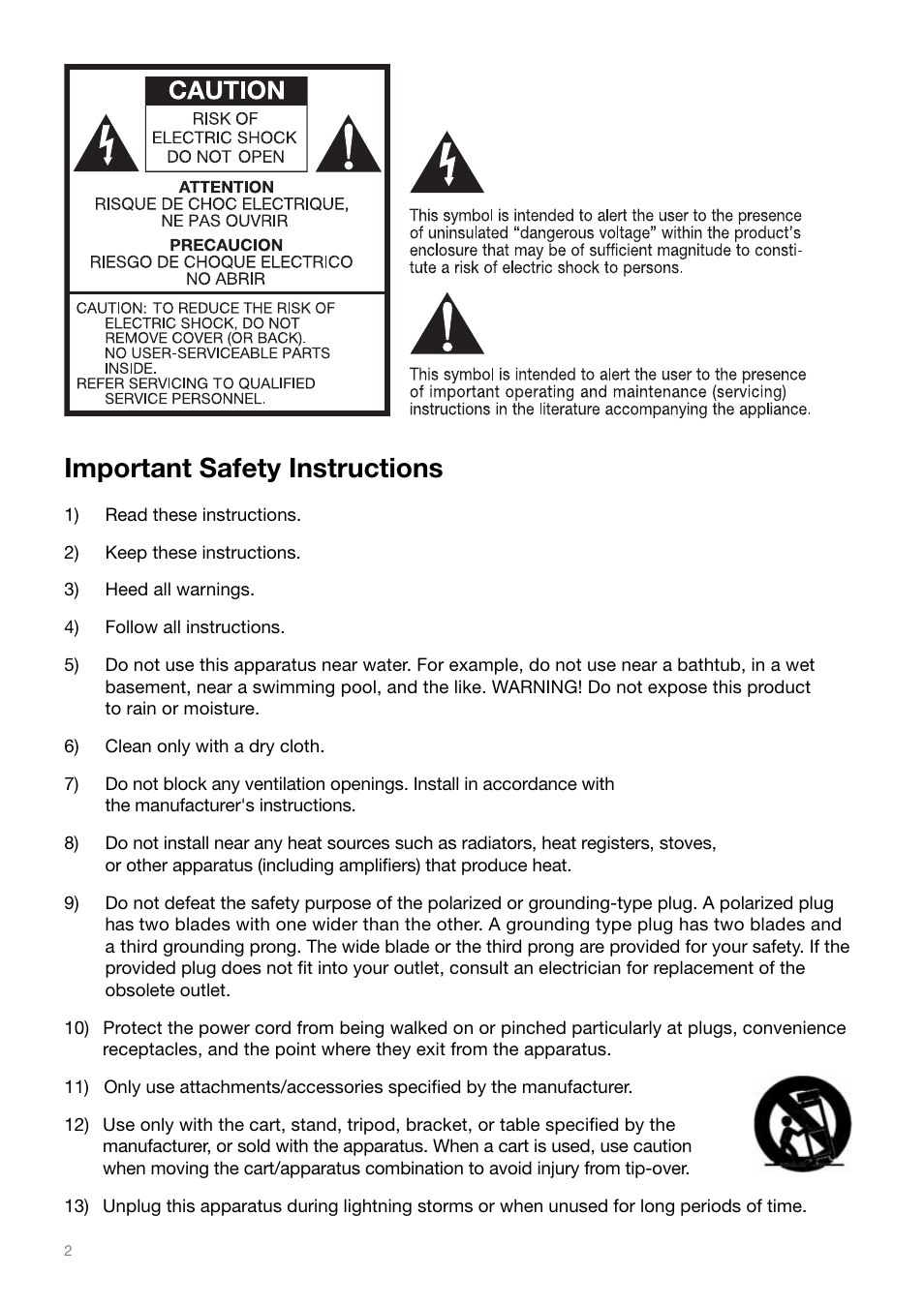 Important safety instructions | Tivoli Audio MSY0906USR2 User Manual | Page 2 / 16