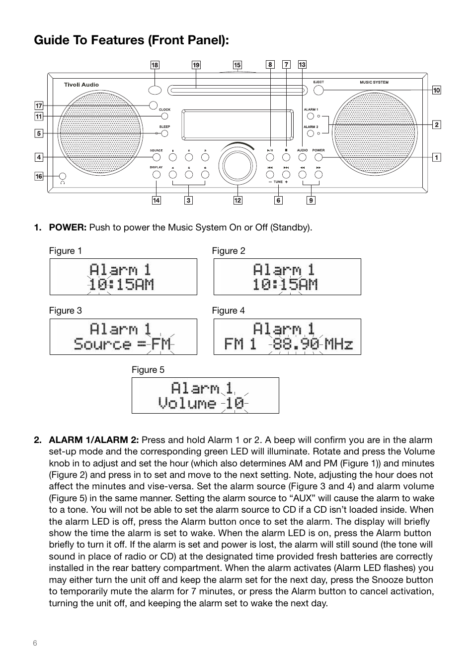 Guide to features (front panel) | Tivoli Audio MSY0906USR2 User Manual | Page 6 / 16