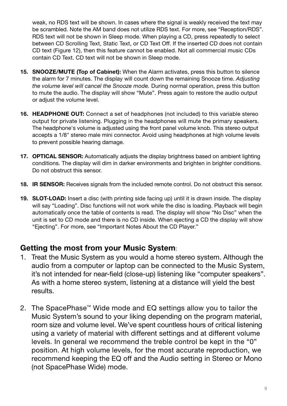 Getting the most from your music system | Tivoli Audio MSY0906USR2 User Manual | Page 9 / 16