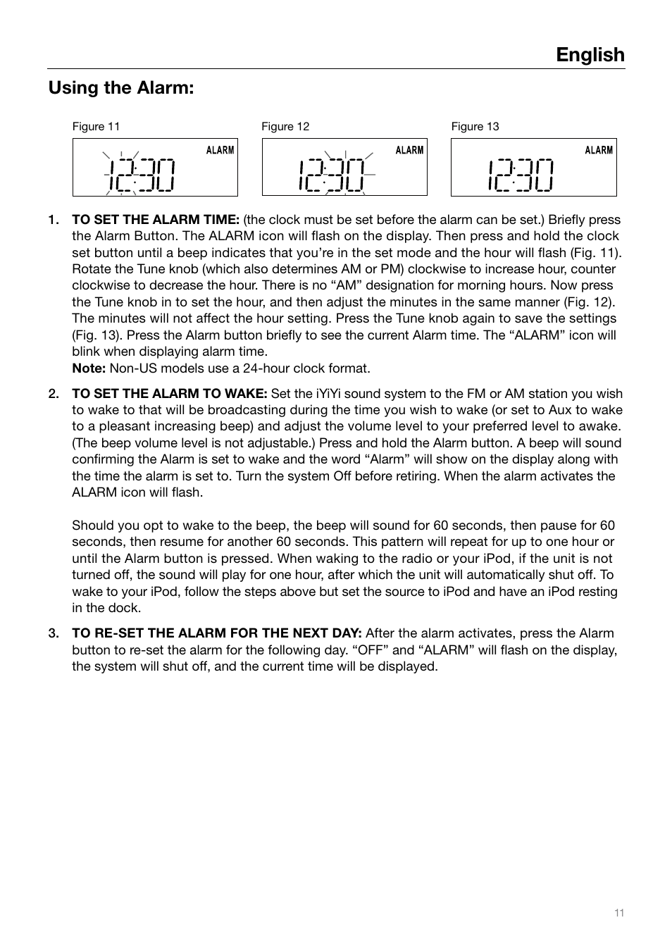 English, Using the alarm | Tivoli Audio IYIYI User Manual | Page 11 / 56