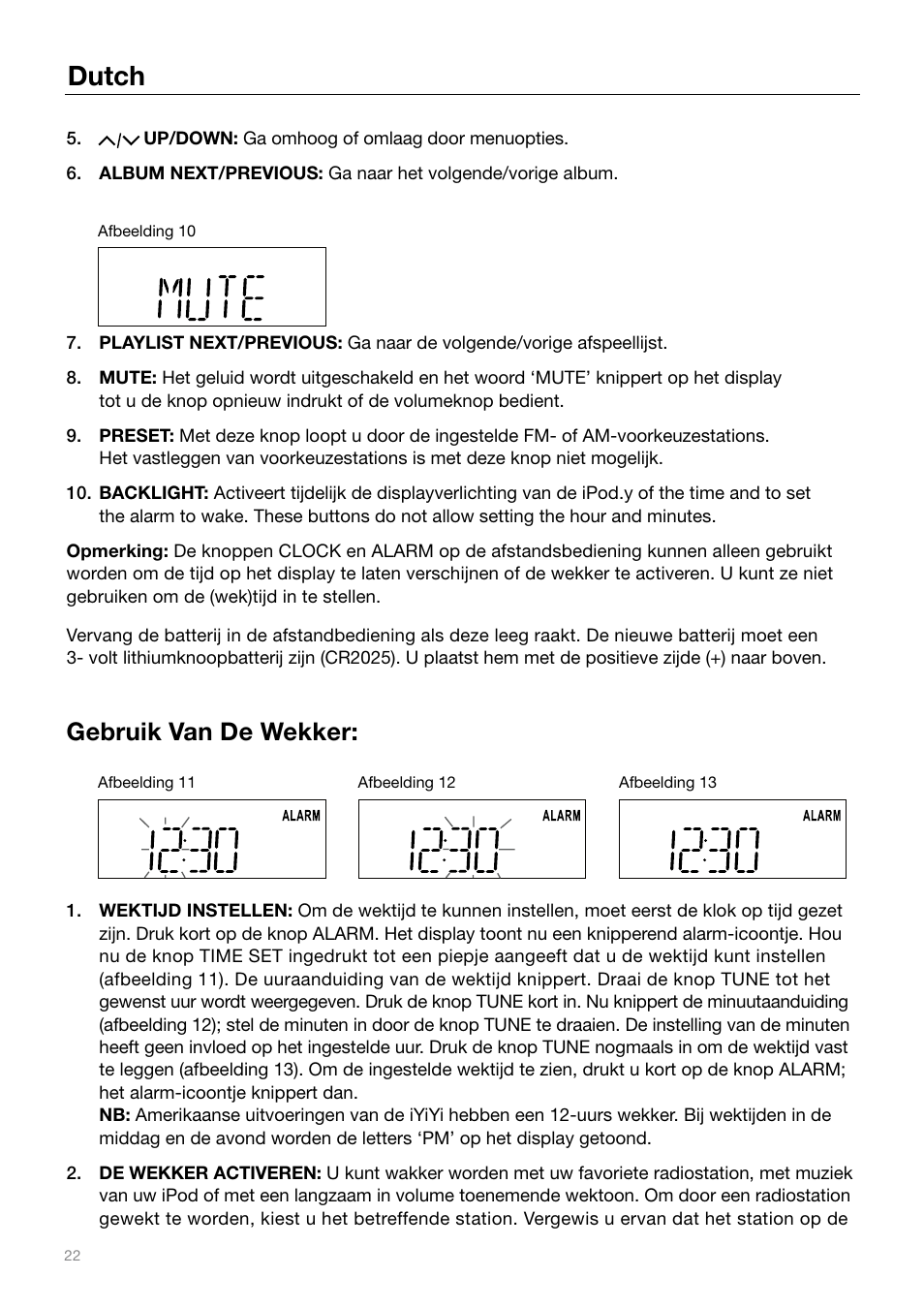 Dutch, Gebruik van de wekker | Tivoli Audio IYIYI User Manual | Page 22 / 56