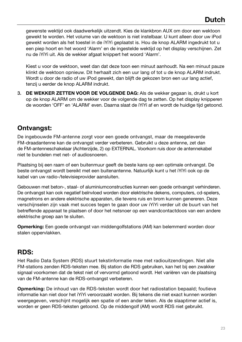 Dutch, Ontvangst | Tivoli Audio IYIYI User Manual | Page 23 / 56