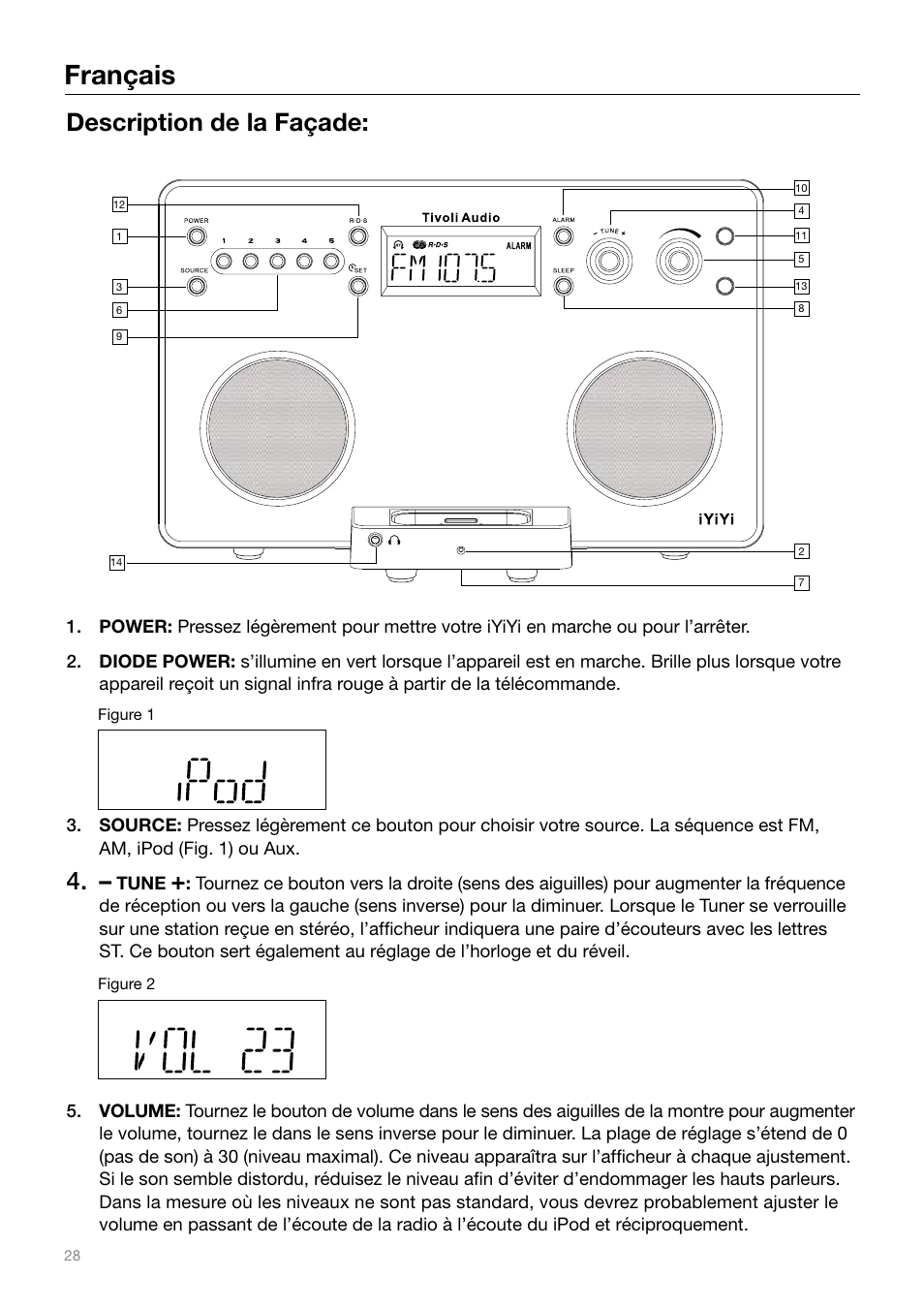 Français, Description de la façade | Tivoli Audio IYIYI User Manual | Page 28 / 56