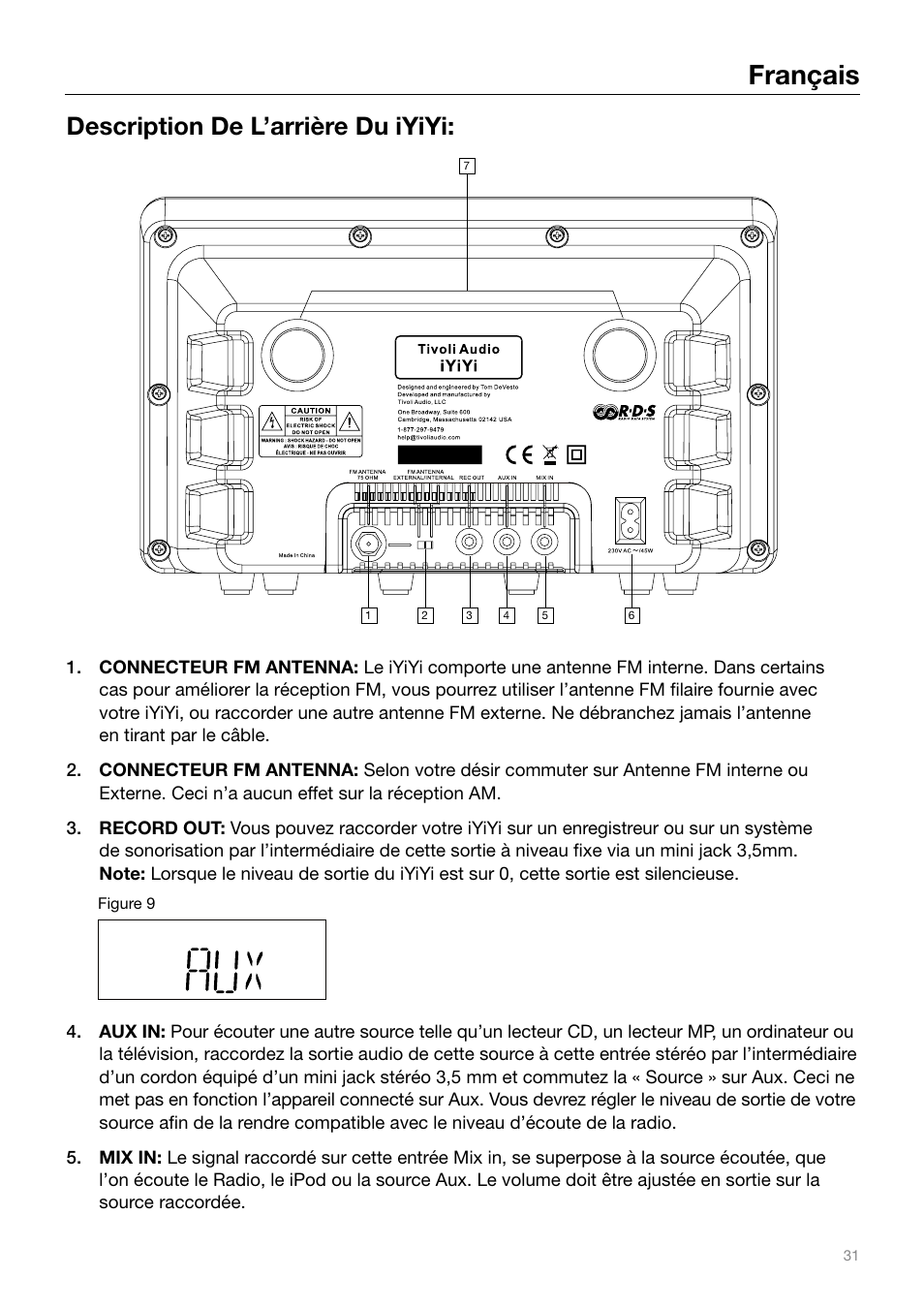 Français, Description de l’arrière du iyiyi | Tivoli Audio IYIYI User Manual | Page 31 / 56