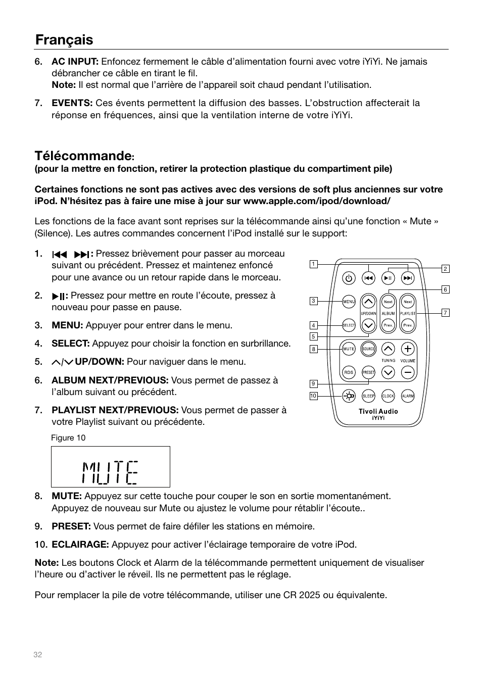 Français, Télécommande | Tivoli Audio IYIYI User Manual | Page 32 / 56
