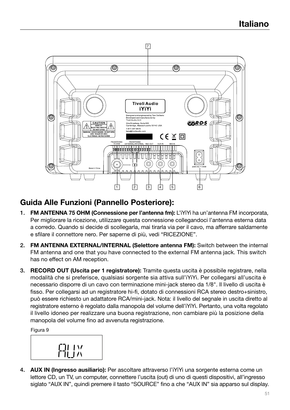 Italiano, Guida alle funzioni (pannello posteriore) | Tivoli Audio IYIYI User Manual | Page 51 / 56