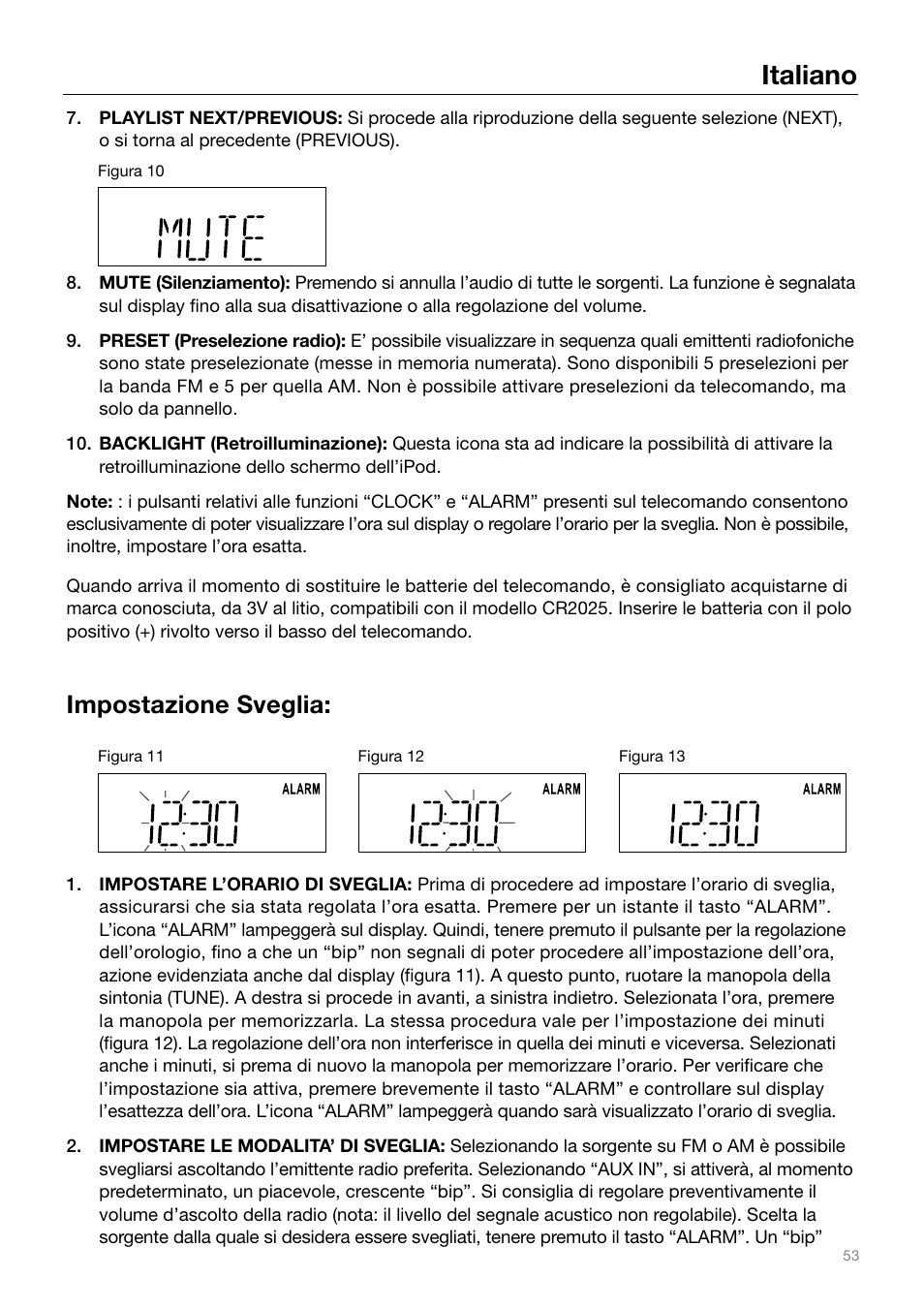 Italiano, Impostazione sveglia | Tivoli Audio IYIYI User Manual | Page 53 / 56