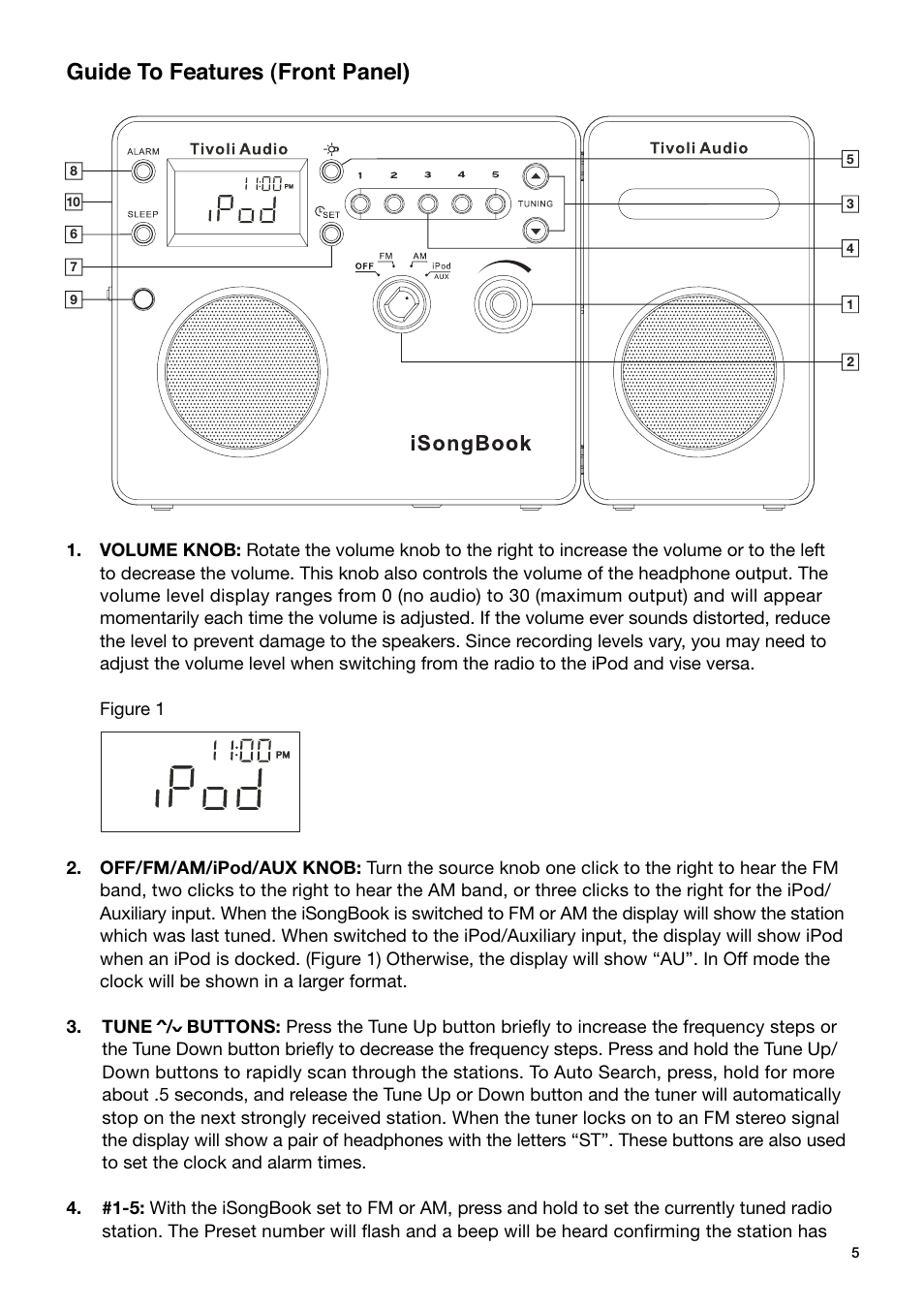 Guide to features (front panel) | Tivoli Audio ISONGBOOK User Manual | Page 5 / 17