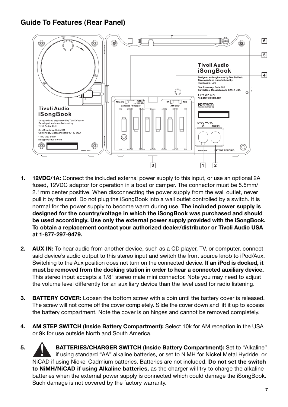 Guide to features (rear panel) | Tivoli Audio ISONGBOOK User Manual | Page 7 / 17