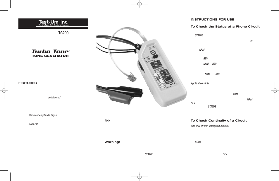 Test-Um TG200 User Manual | 4 pages