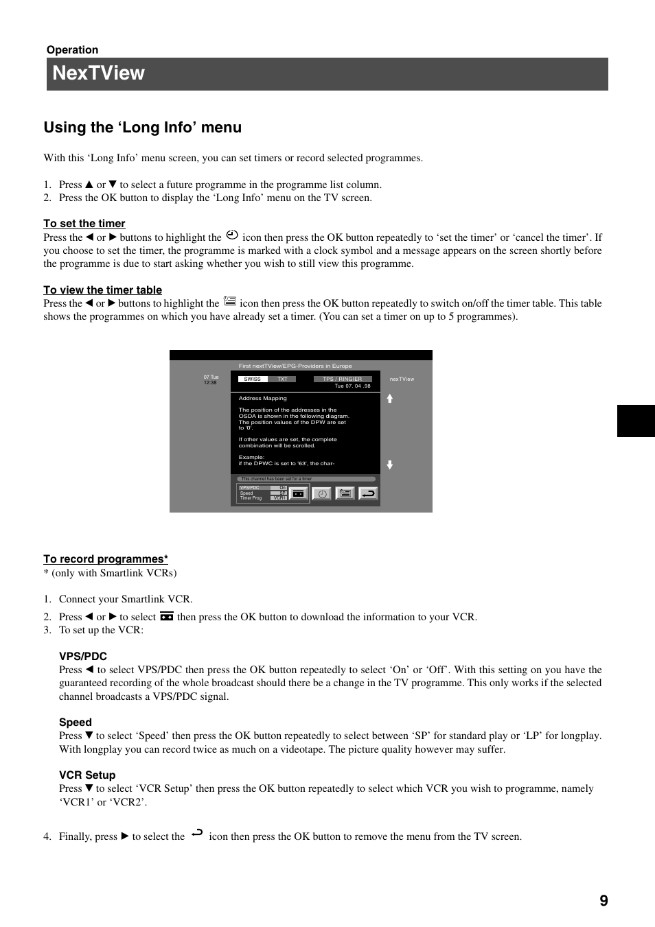 Nextview, 9using the ‘long info’ menu | Sony KV-29FQ75K User Manual | Page 13 / 160