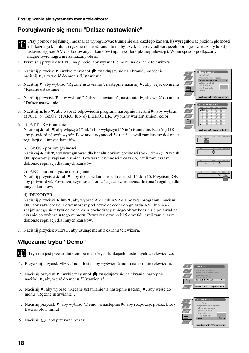 Posługiwanie się menu "dalsze nastawianie, Włączanie trybu "demo | Sony KV-29FQ75K User Manual | Page 48 / 160