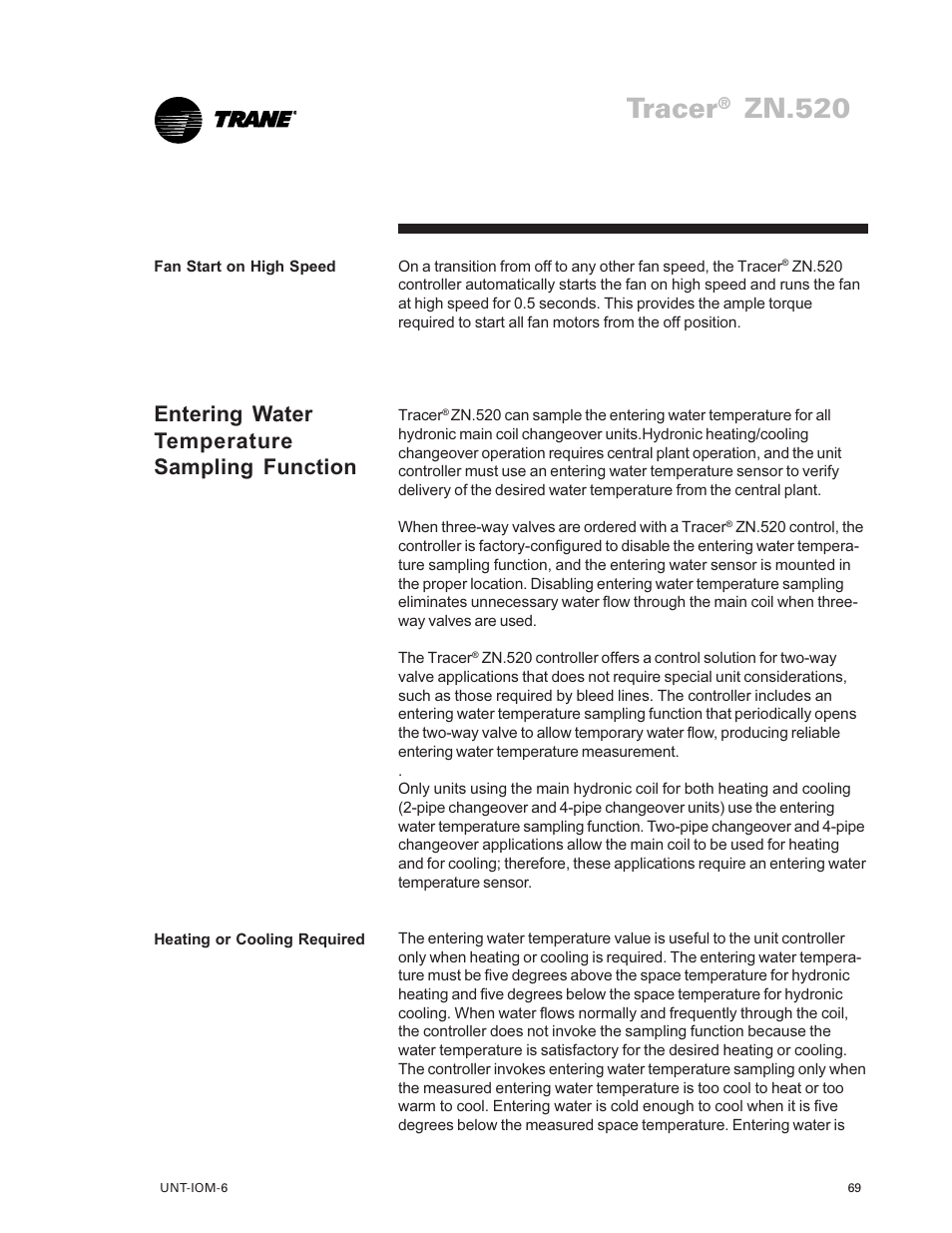 Tracer, Zn.520, Entering water temperature sampling function | Trane LO User Manual | Page 69 / 136