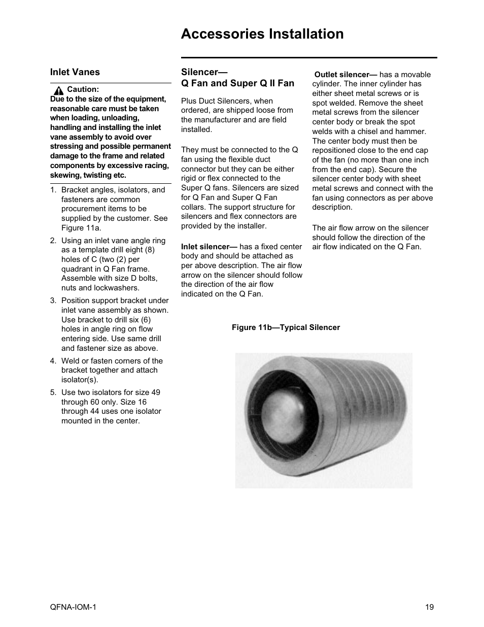 Accessories installation, Inlet vanes silencer | Trane QFNA-IOM-1 User Manual | Page 19 / 30