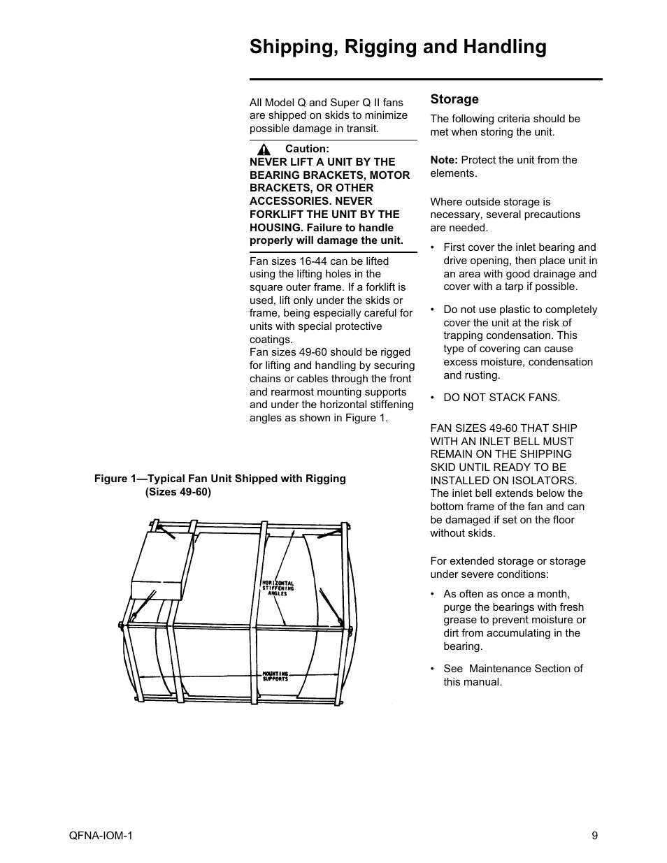 Shipping, rigging and handling, Storage | Trane QFNA-IOM-1 User Manual | Page 9 / 30