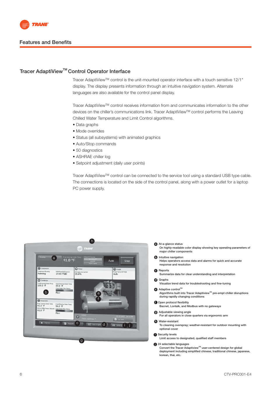 Tracer adaptiview, Control operator interface, Features and benefi ts | Trane Centrifugal Water Chillers CVGF User Manual | Page 6 / 28