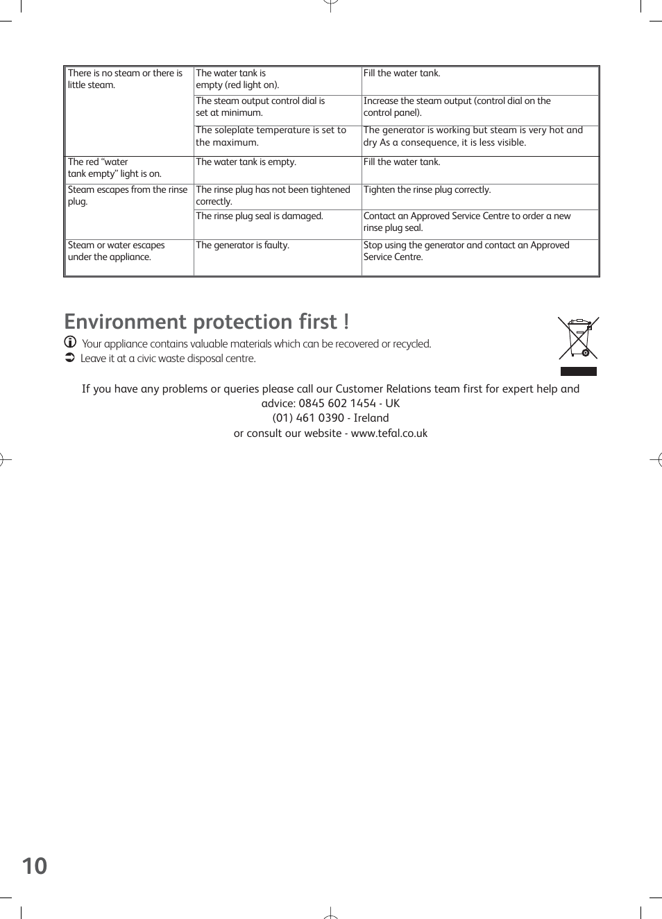 Environment protection first | Groupe SEB USA - T-FAL Express GV7120 User Manual | Page 10 / 11